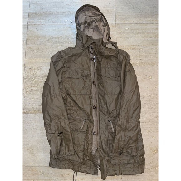 Cole Haan Mens Hooded Rain Jacket Packable Water Resistant Brown M - Picture 2 of 8